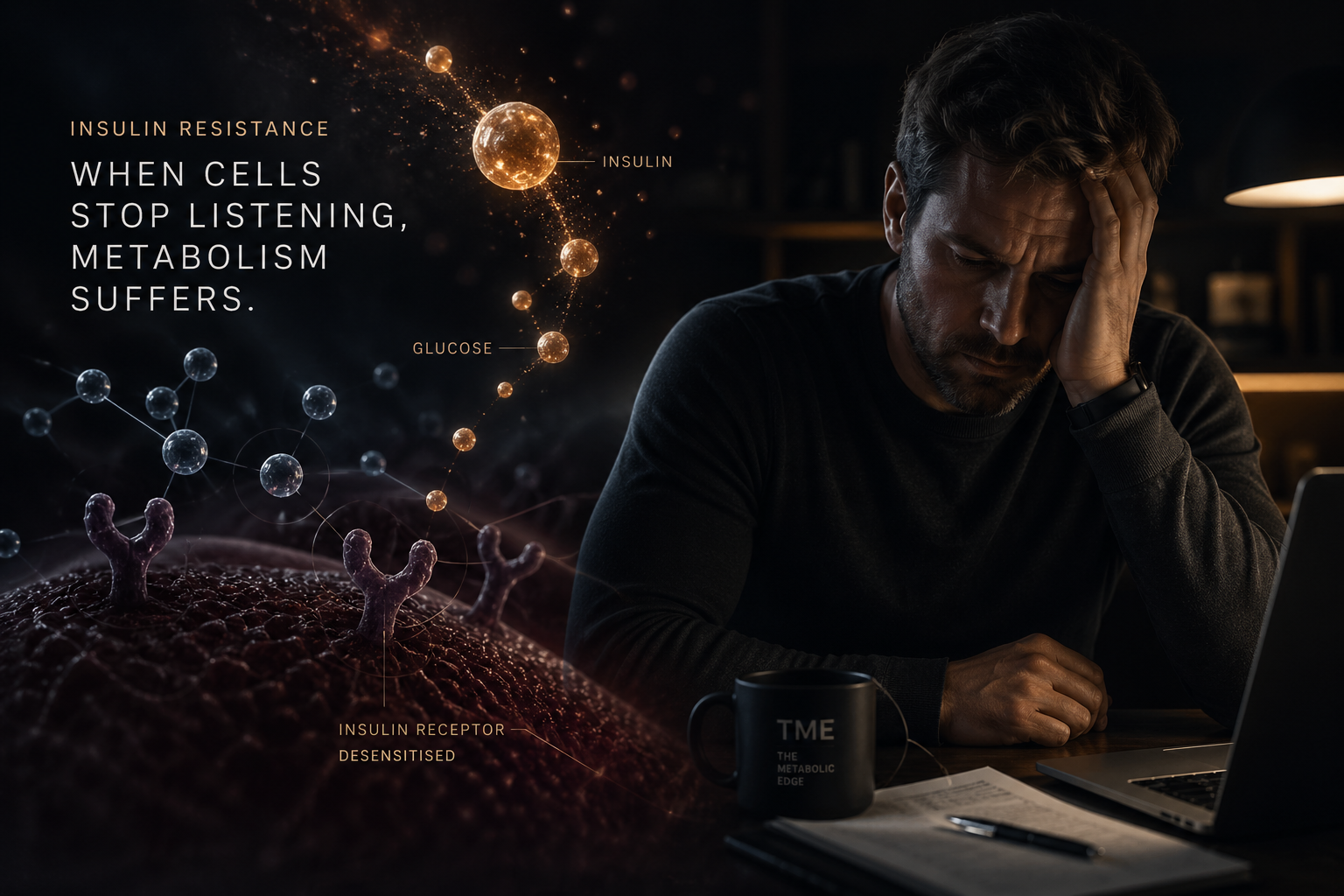 Insulin resistance explained - stylised graphic showing the insulin signalling process in the body